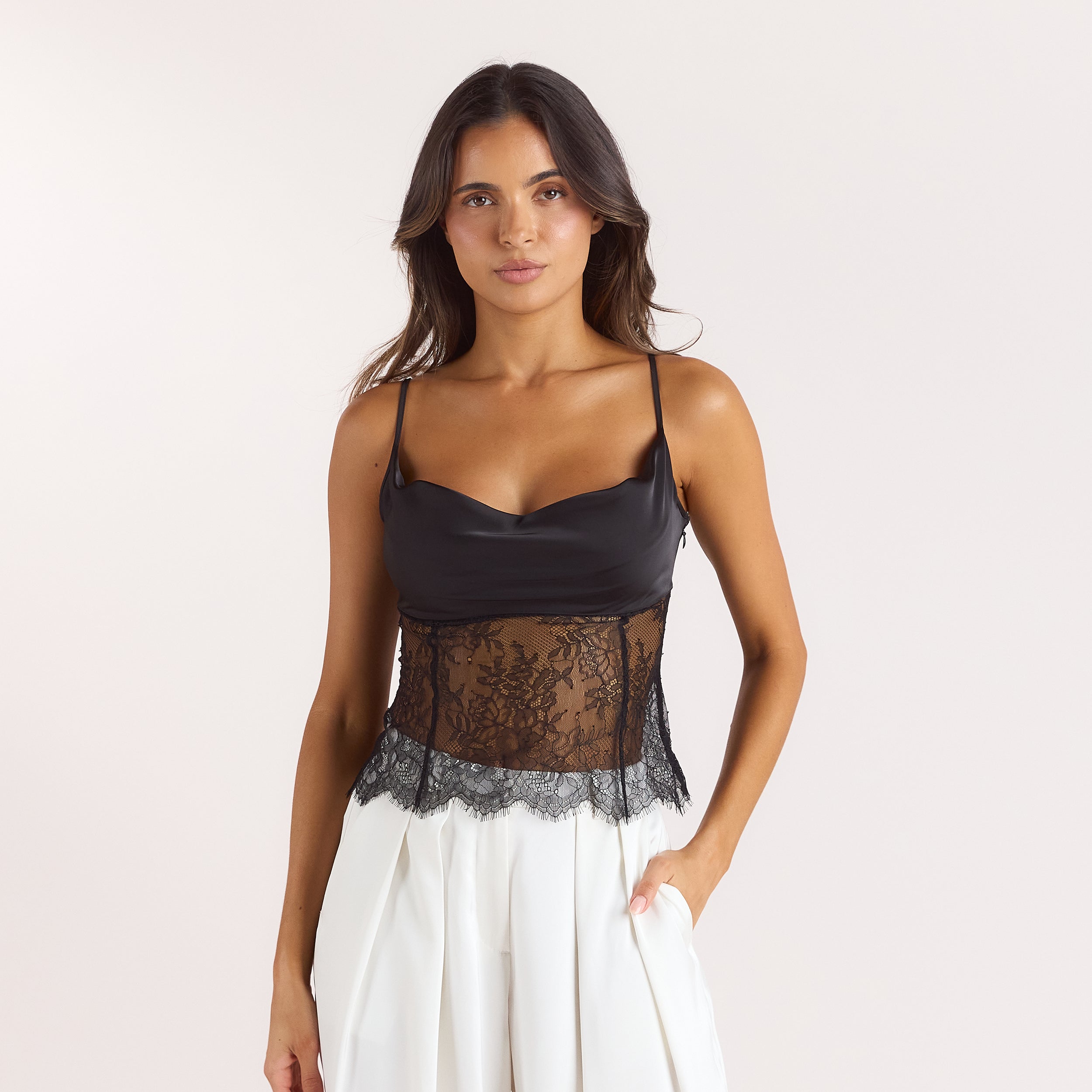 Satiniertes Cami-Top | Satiniertes Cami-Top - Schwarz