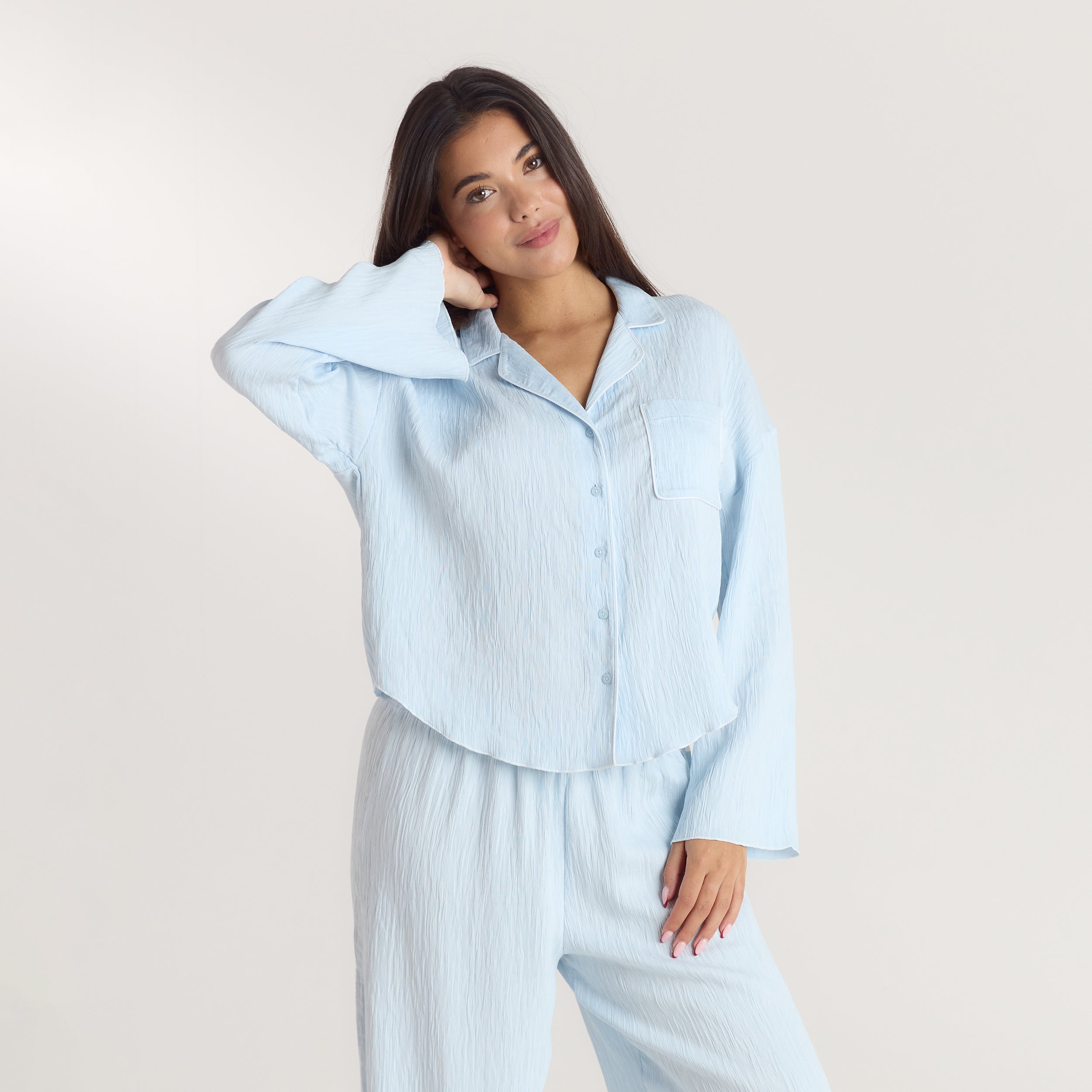 Crinkle Pyjamahemd - Blau