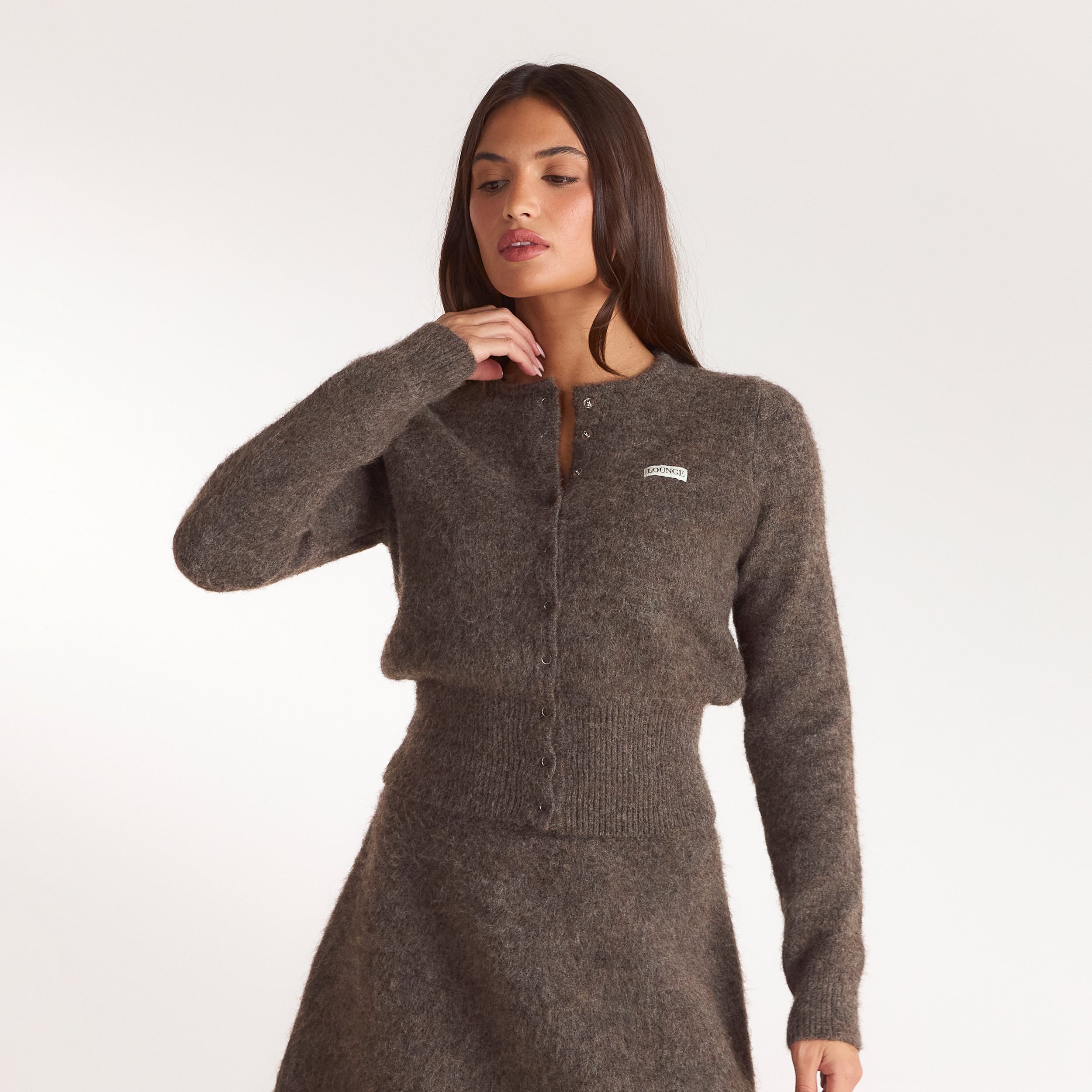 Tailierte Strickjacke - Aschbraun