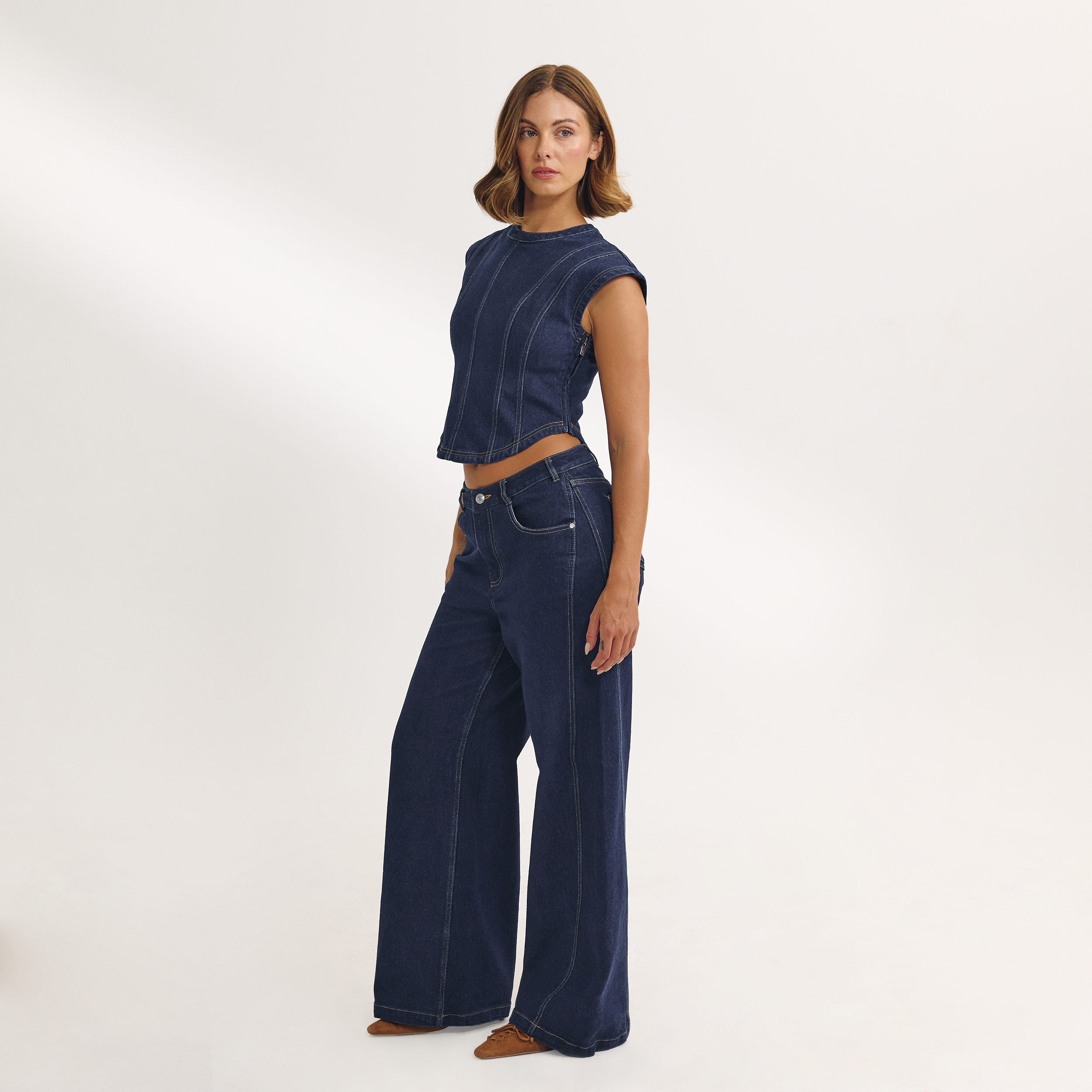 Low-Rise-Jeans mit Weitem Bein - Indigo