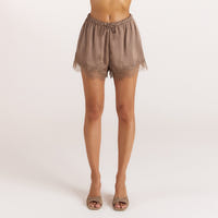 Satinierte Spitzenshorts - Mokka