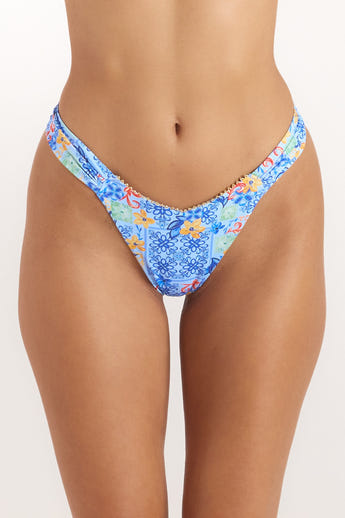 Mosaic Bikini-String mit Hohem Bein - Blau-Druck