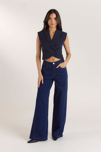 Gekreuzte Weste - Marineblauer Nadelstreifen alternate