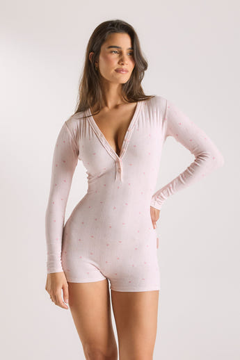 Pointelle Einteiler - Florales Rosa