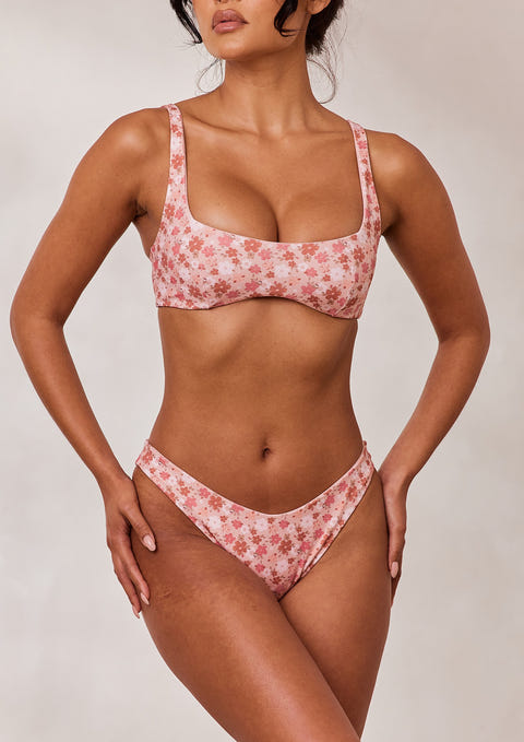 Doppelseitiges Plunge Bikini-Oberteil - Rosa/Floral