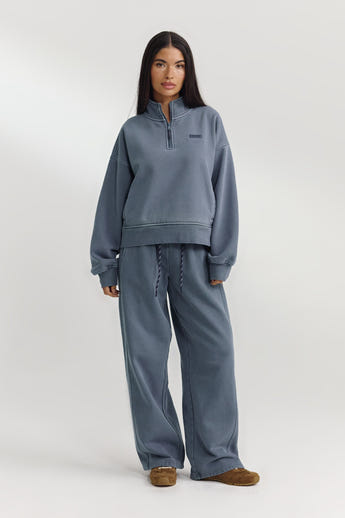 Pullover mit Reißverschluss - Gewaschenes Blau