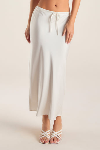 Satin-Maxirock - Weißgrau