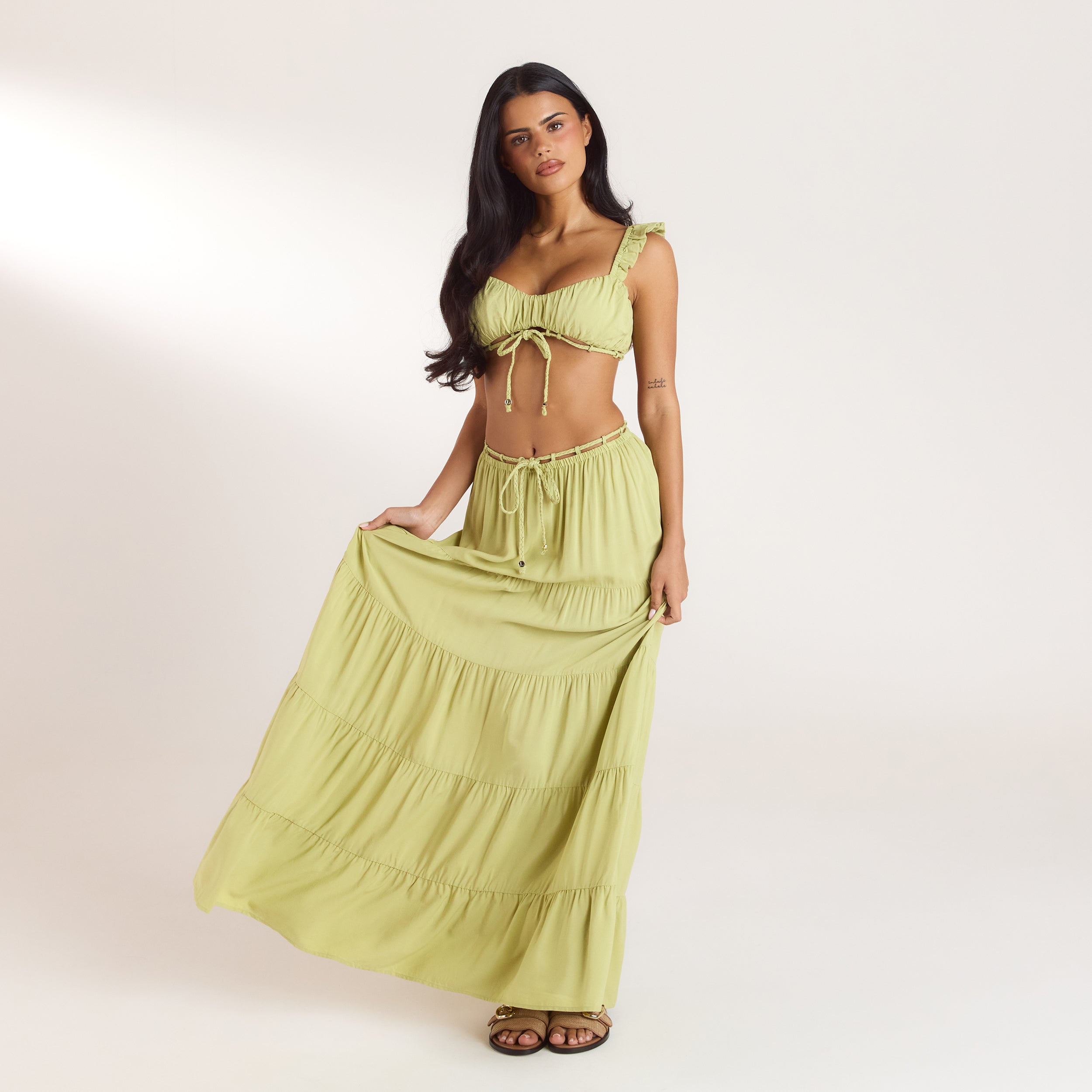 Gerüschtes Bralette & Maxirock Co-Ord | Gerüschtes Bralette (Set) - Gewaschene Limone