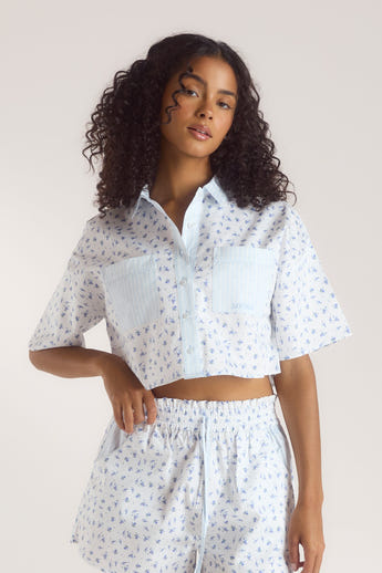 Bloom & Stripe Kurzärmeliges Pyjamahemd - Blau