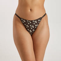 Pointelle Triangle Brazilian Slip - Braunes Blumenmuster