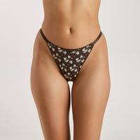Pointelle Triangle String - Braunes Blumenmuster