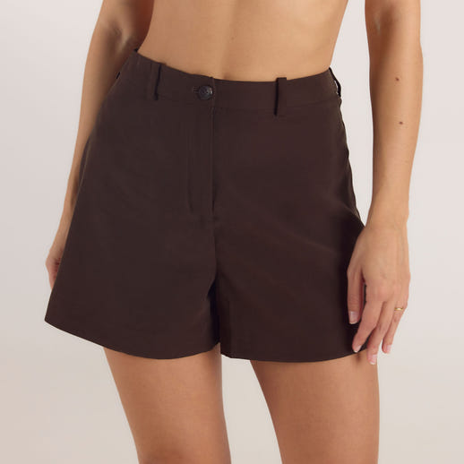 Hochtaillierte Tailored-Shorts - Schokolade