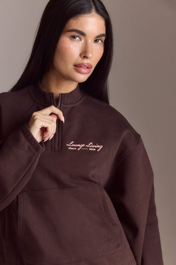 Lounge Living Pullover mit Viertel-Zip - Schokolade