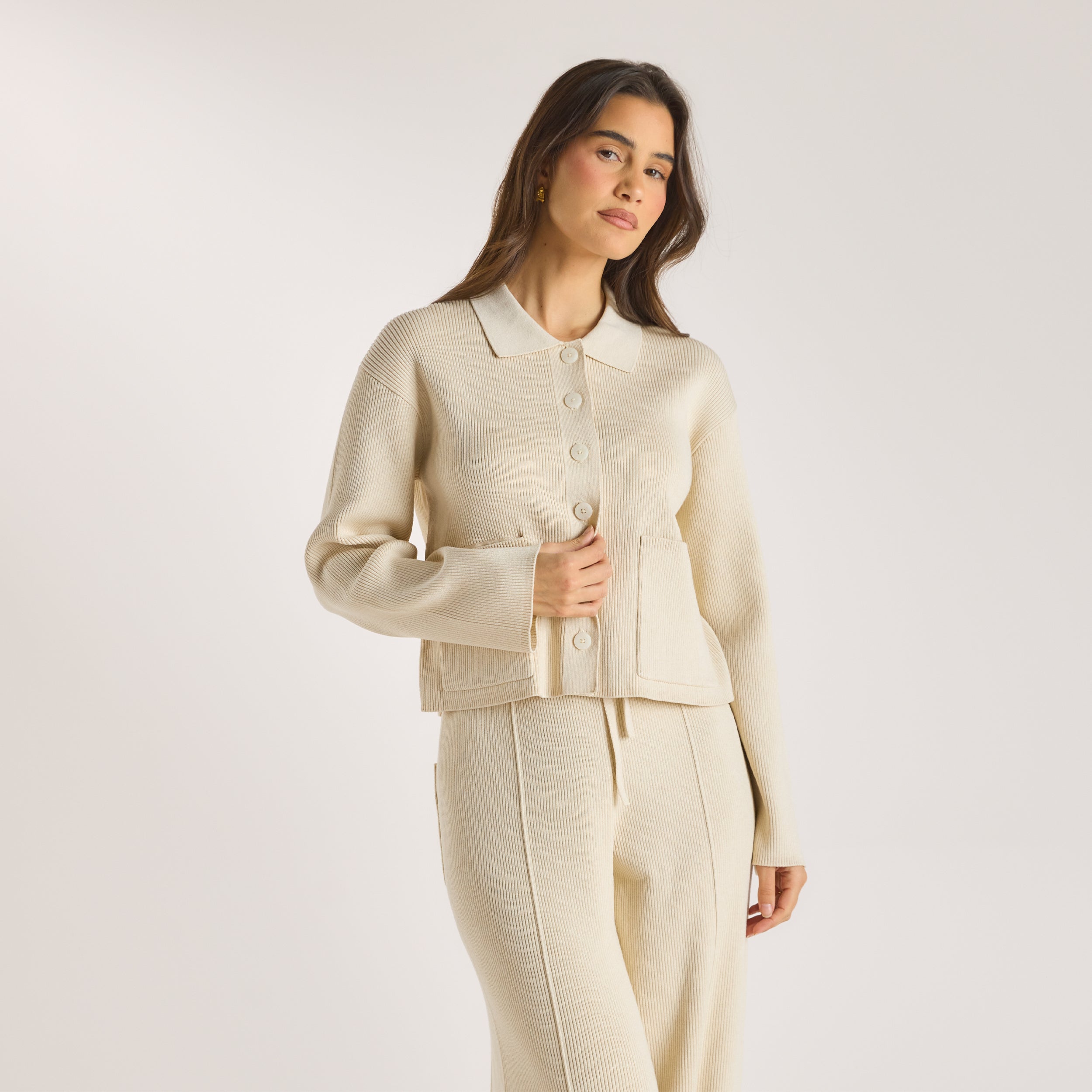 Gestricktes, Übergroßes T-Shirt | Gestricktes, Übergroßes T-Shirt - Crèmefarbe