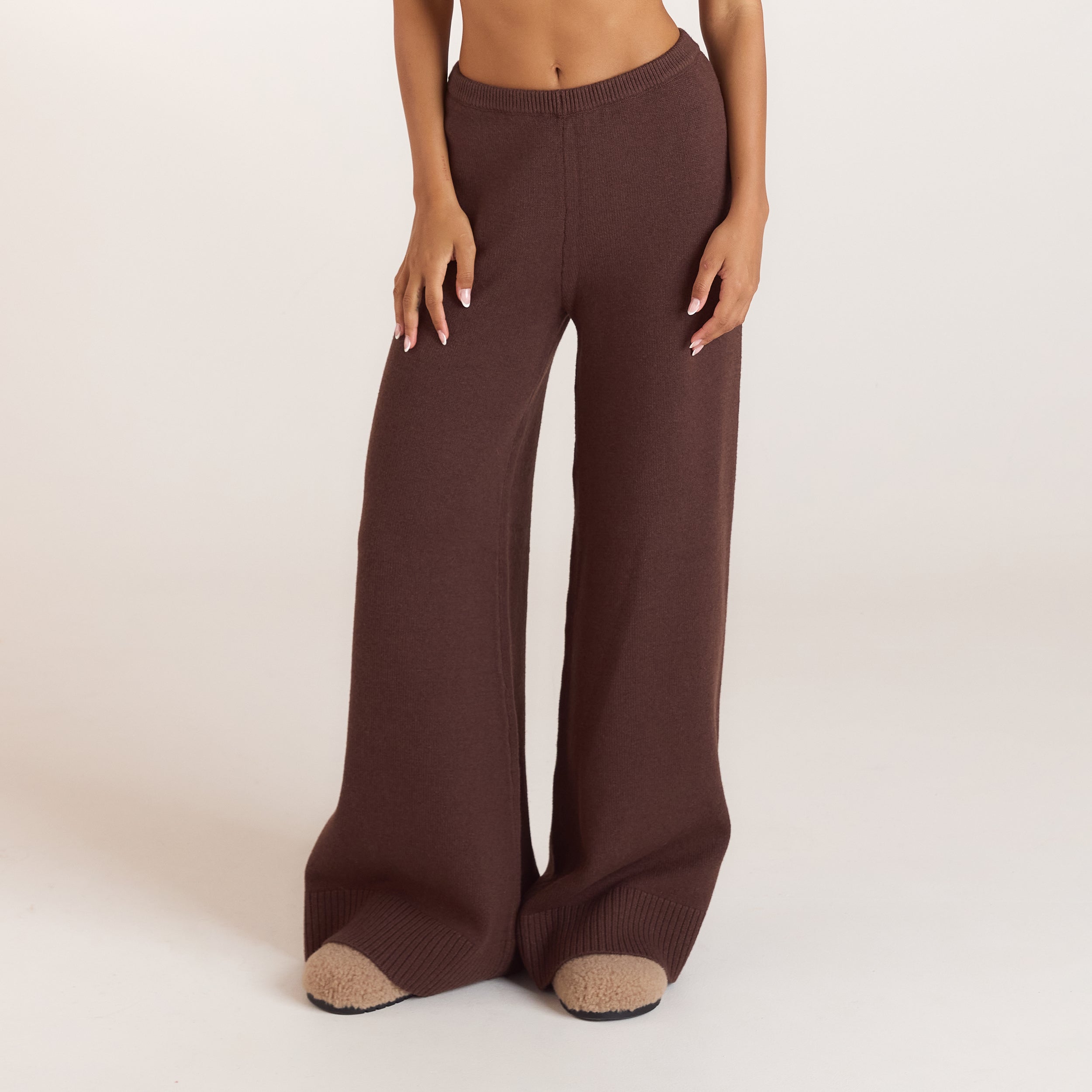 Strickhose mit weitem Bein - Schokolade