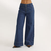 Hochtaillierte Jeans mit Weitem Bein - Blau