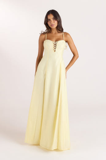 Bestickter Maxikleid mit Korsetdetail - Zitrone alternate
