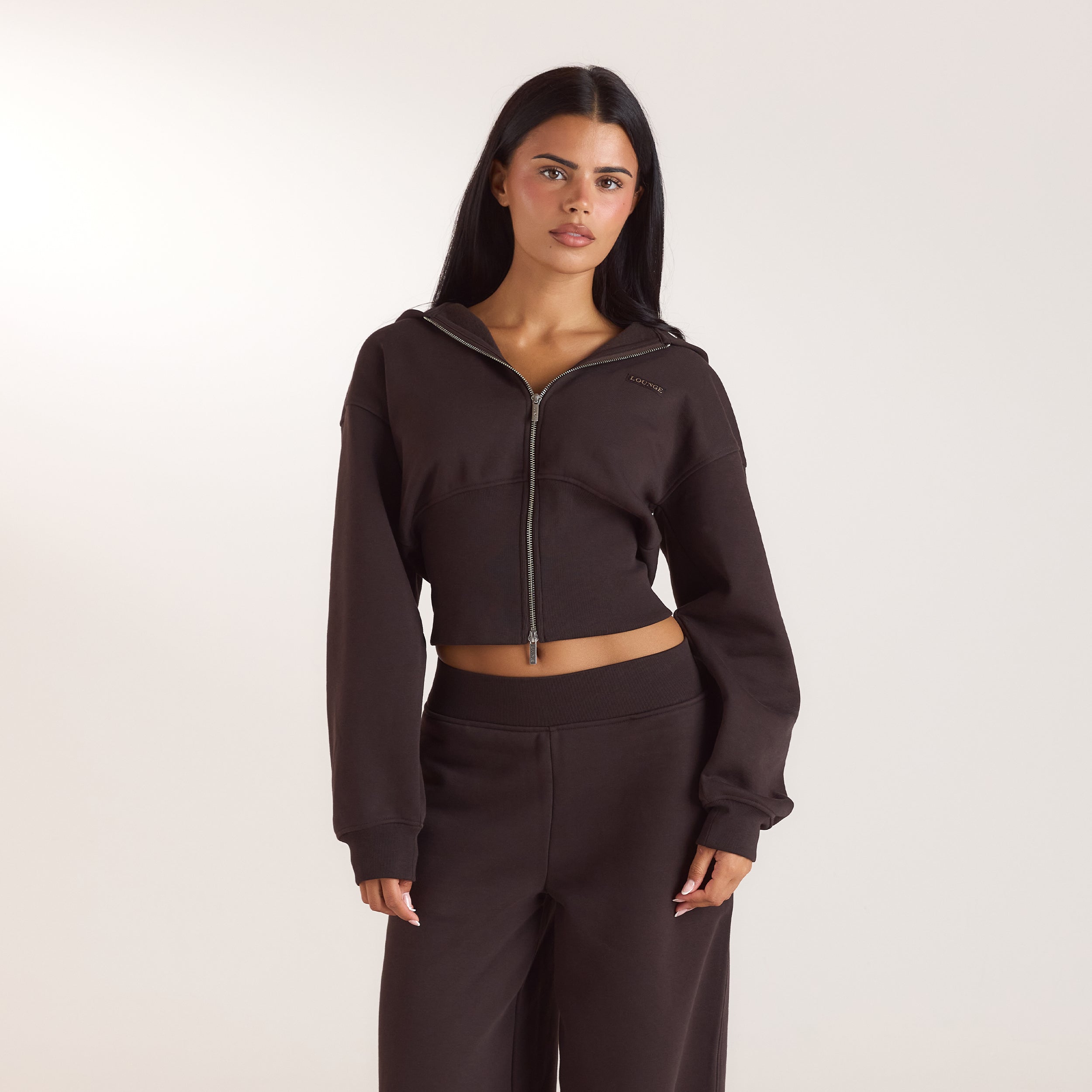 Taillierter Zip-Hoodie - Dunkle Schokolade alternate