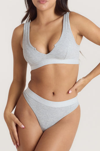 Weiches Geripptes Push-Up Bralette - Grauer Melange
