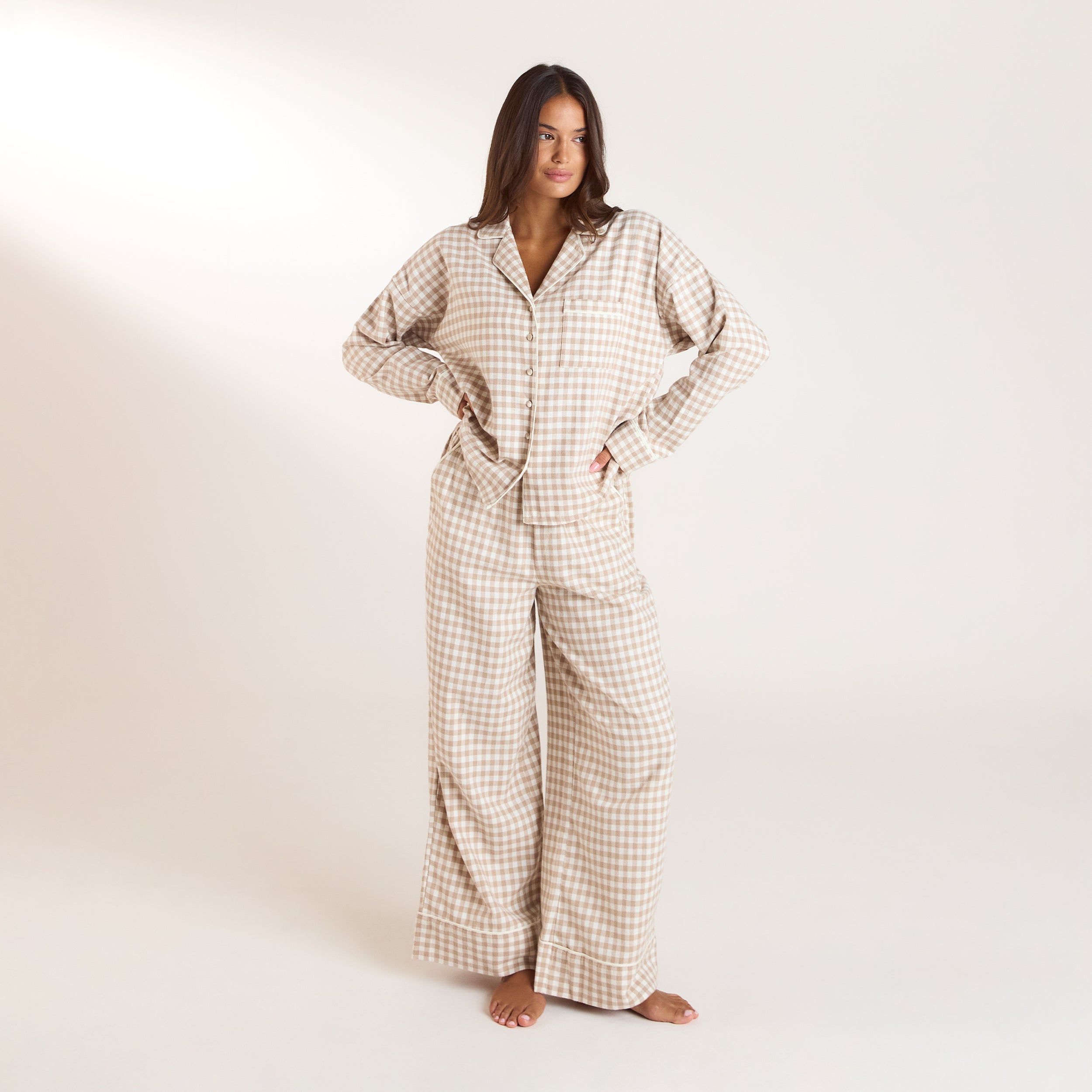 Gingham Pyjama Hose - Beige alternate