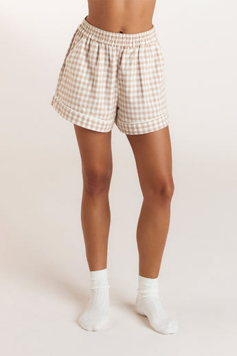 Gingham Pyjama Shorts - Beige