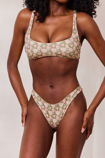 Doppelseitiger Bikini-Slip - Grün/Floral alternate