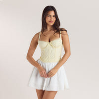 Korsetttop mit Spitzenbesatz - Florales Gelb