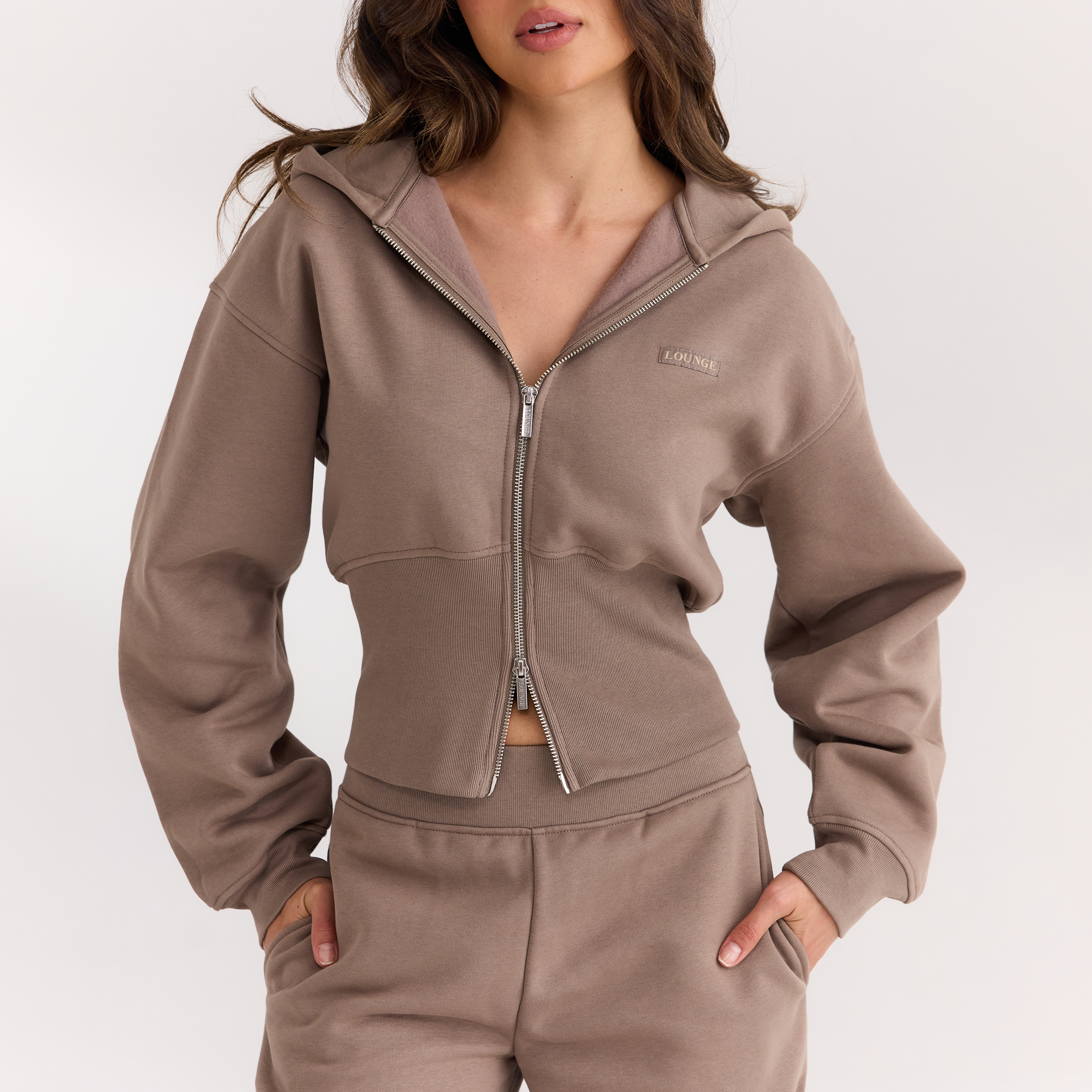 Taillierte Zip-Up Hoodie - Champignon