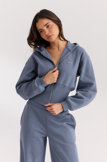 Taillierte Zip-Up Hoodie - Schieferblau