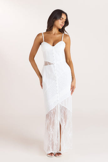 Maxikleid mit Stickerei und Spitze - Weiß