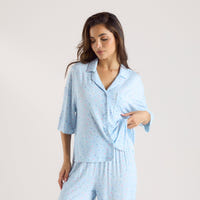 Modal Pyjama-Shirt mit kurzen Ärmeln - Florales Blau