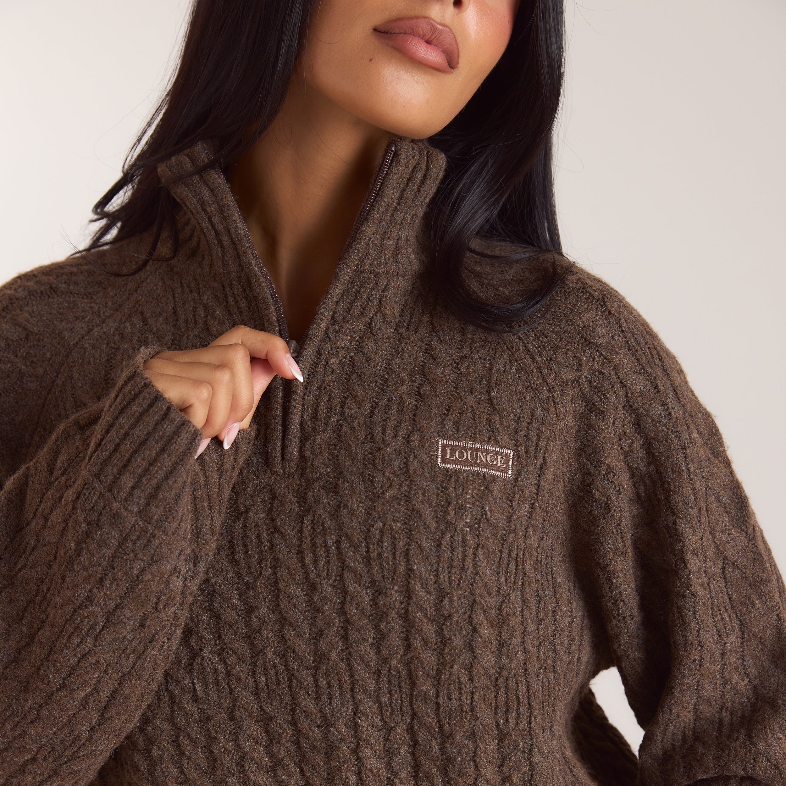 Strickpullover mit Viertelreißverschluss | Strickpullover mit Viertelreißverschluss - Taupe