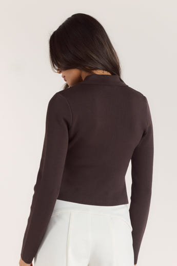 Gerippte Strickjacke - Schokolade alternate