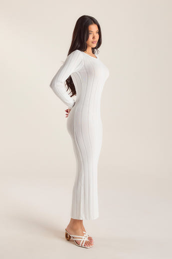 Gestricktes Maxikleid - Weißgrau alternate