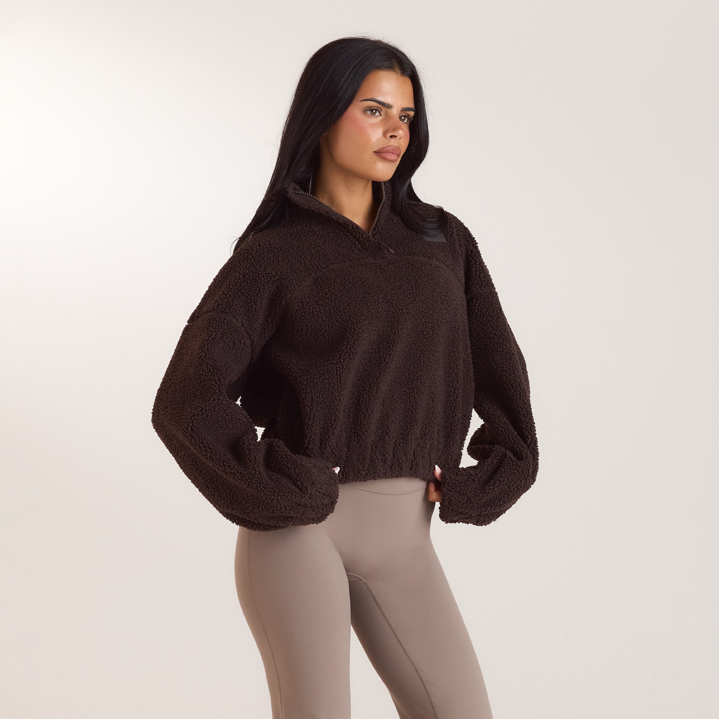 Borg-Fleecejacke mit Stehkragen | Borg-Fleecejacke mit Stehkragen - Dunkle Schokolade