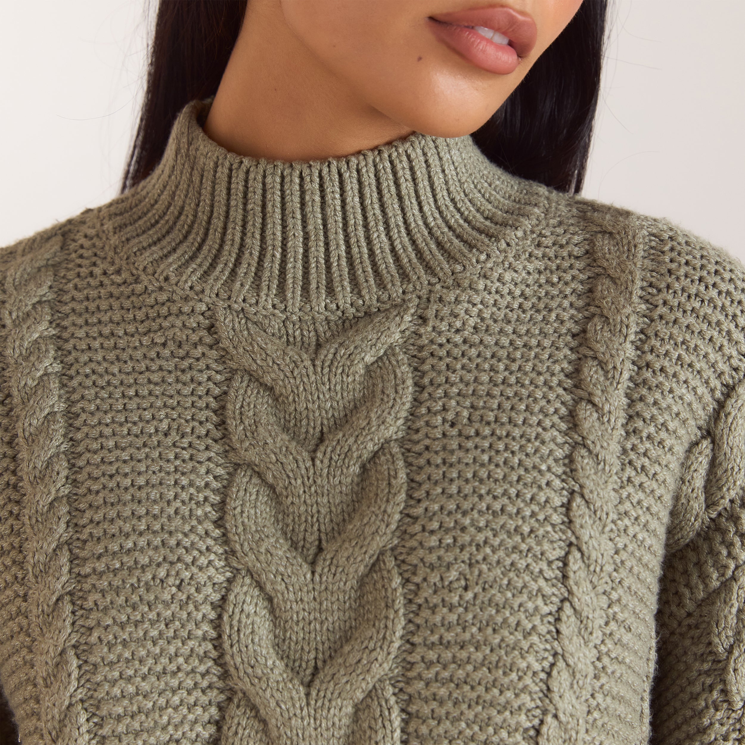 Oversized-Strickpullover mit Zopfmuster | Oversized-Strickpullover mit Zopfmuster - Olivgrün