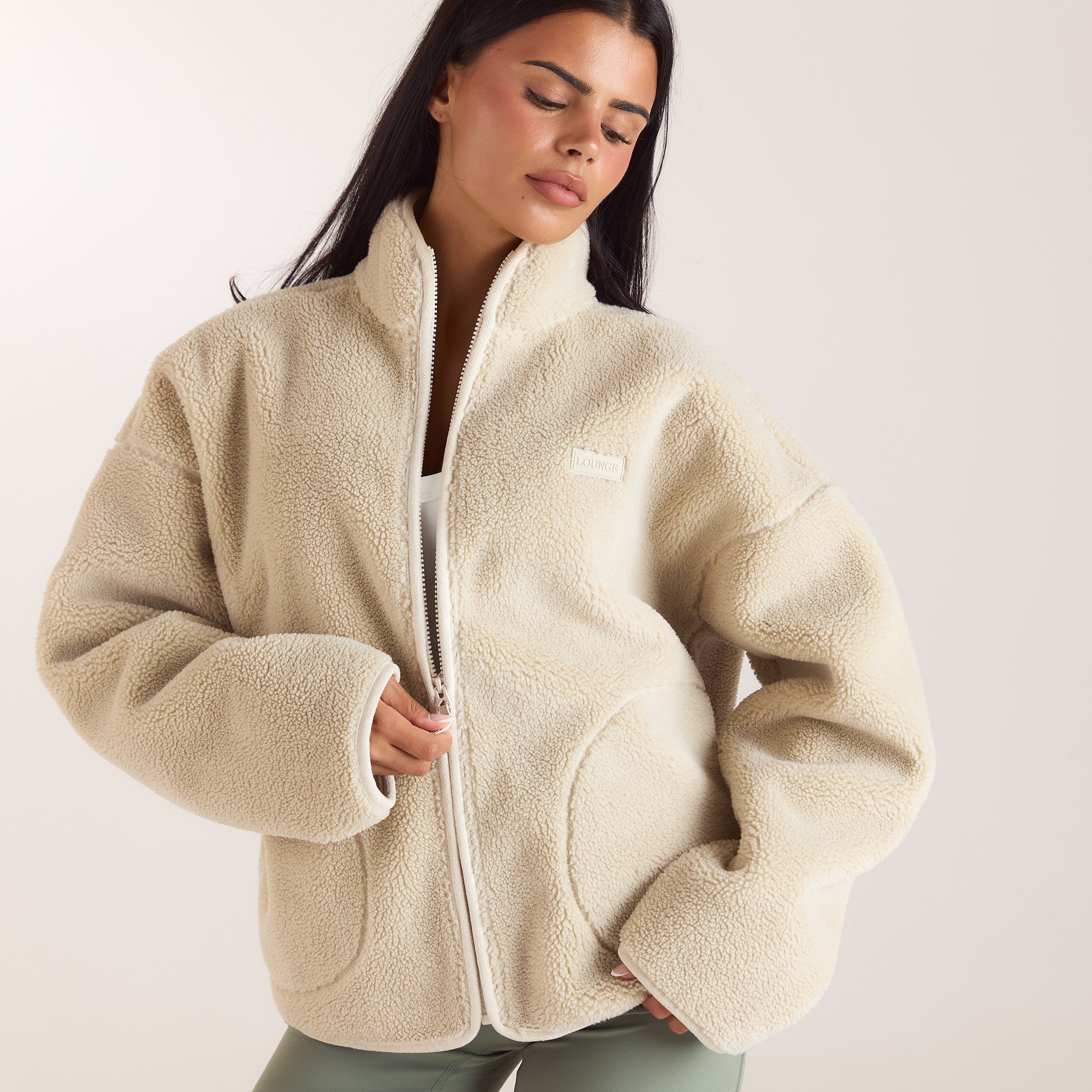 Borg-Jacke mit Reißverschluss | Borg-Jacke mit Reißverschluss - Crèmefarbe