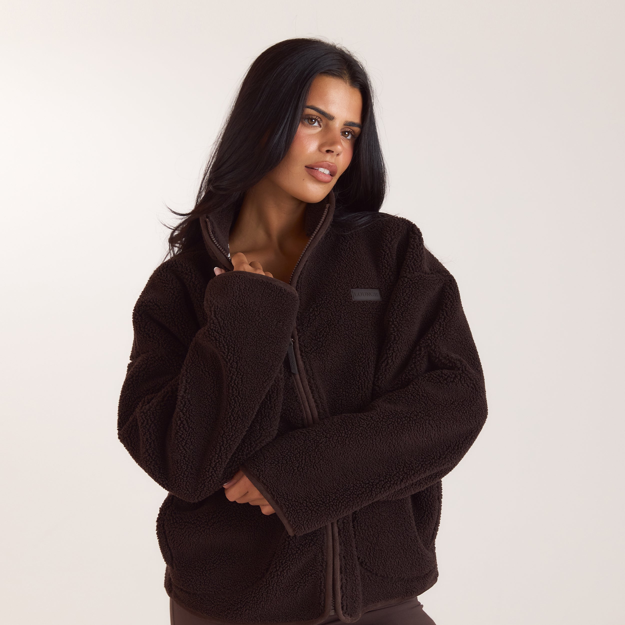 Borg-Jacke mit Reißverschluss | Borg-Jacke mit Reißverschluss - Schokolade