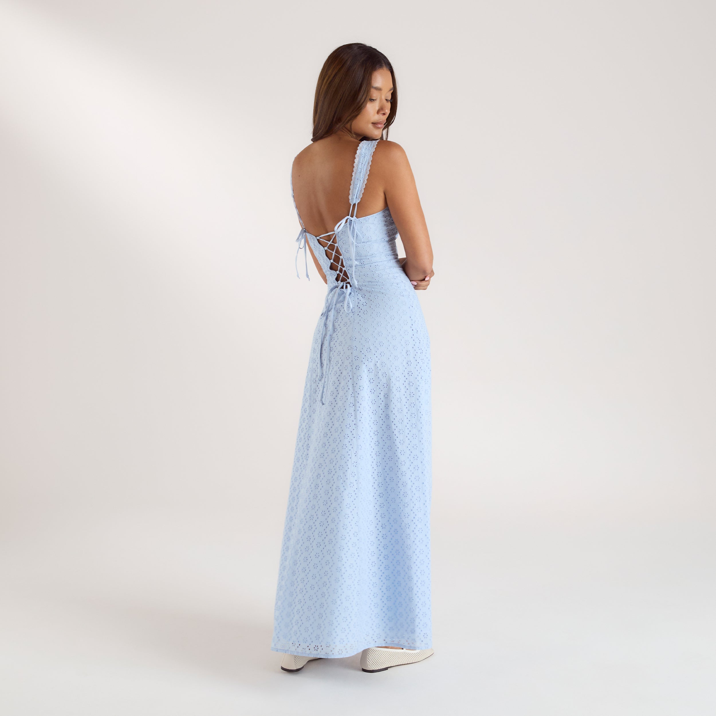 Maxikleid mit Korsettrücken | Maxikleid mit Korsettrücken - Blau