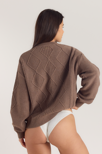 Zopfmuster-Pullover - Braun alternate