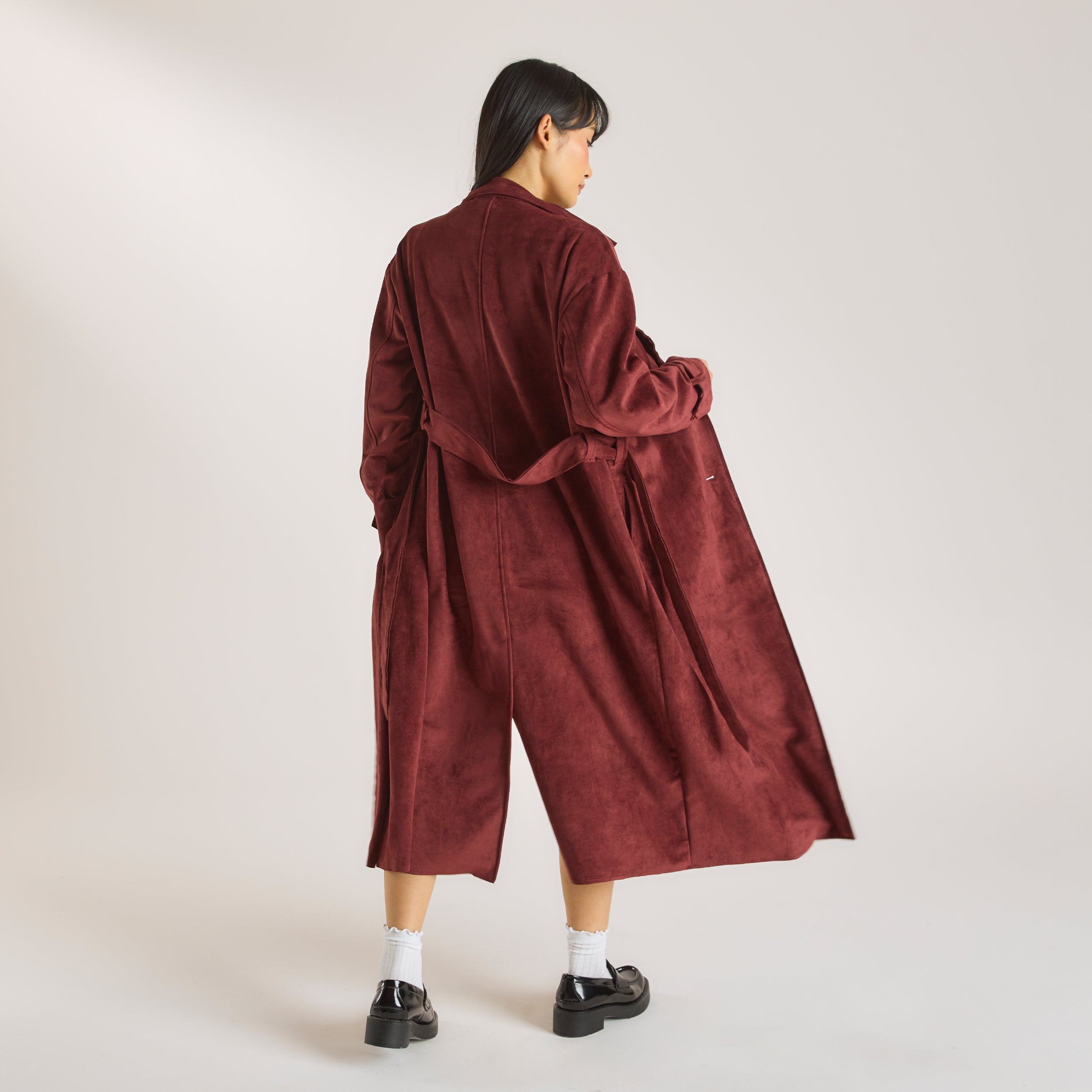 Veloursleder-Trenchcoat | Veloursleder-Trenchcoat - Burgunderrot