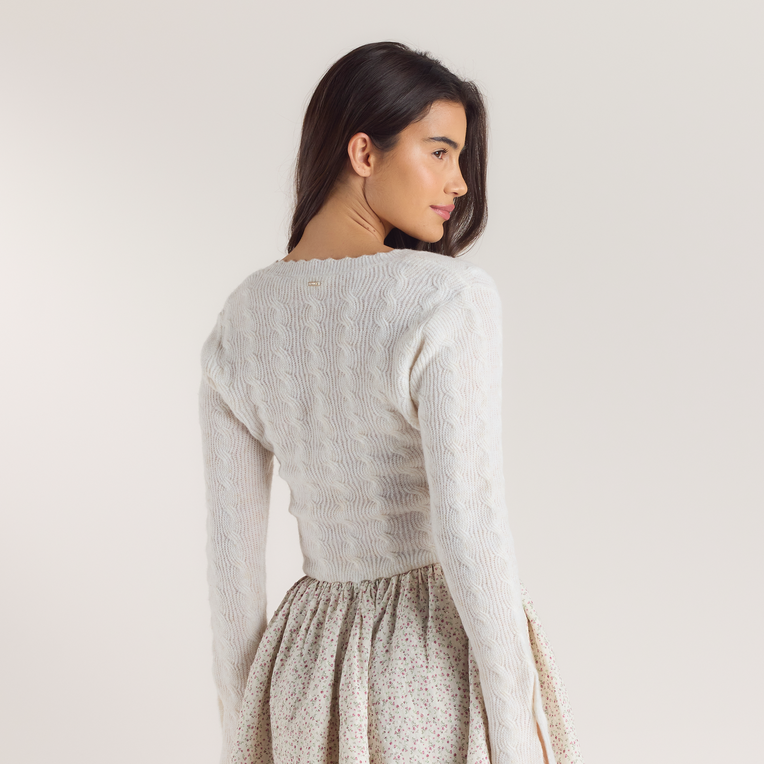 Strickjacke mit Weitem Ärmel - Crèmefarbe alternate