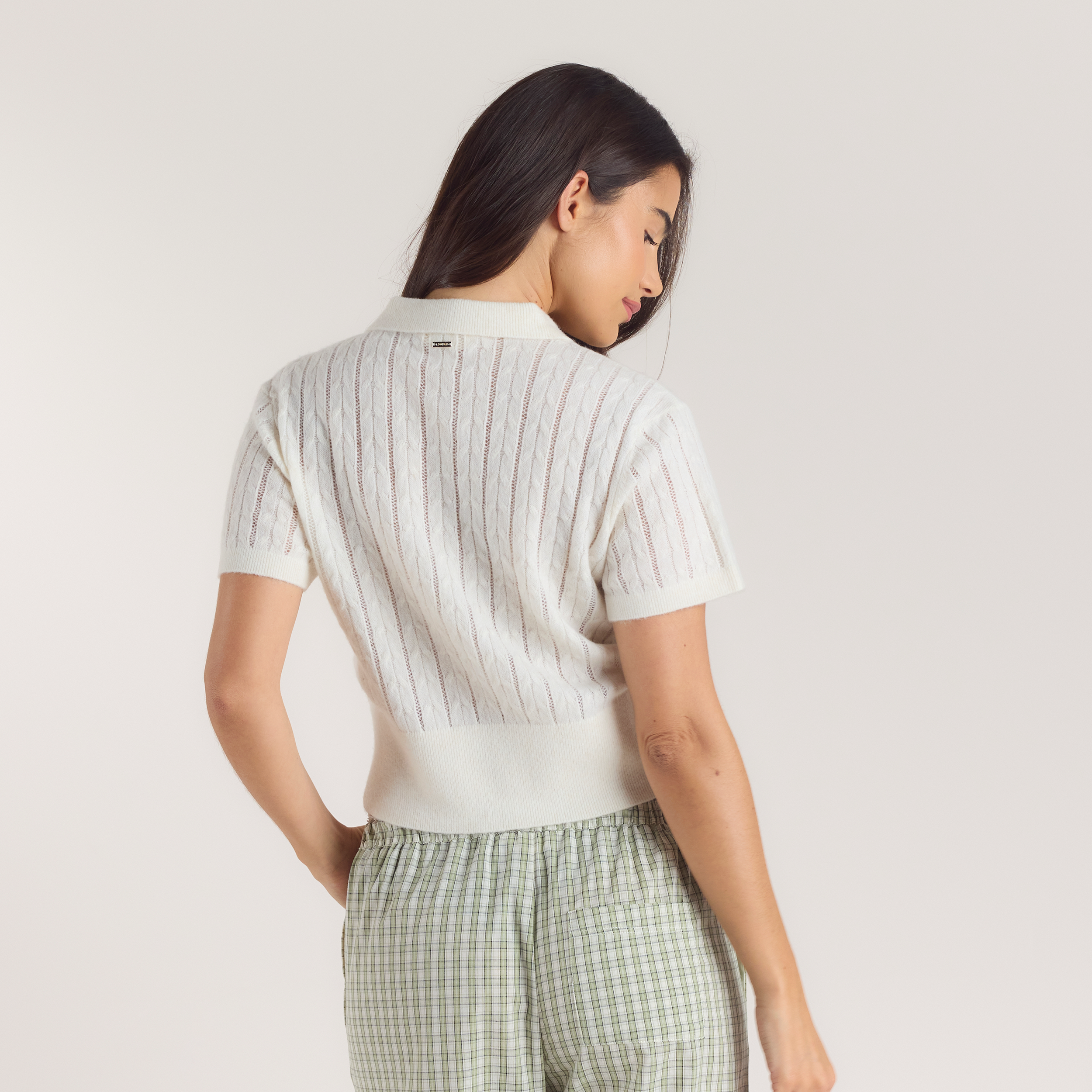 Transparentes Strick-Polo - Crèmefarbe alternate