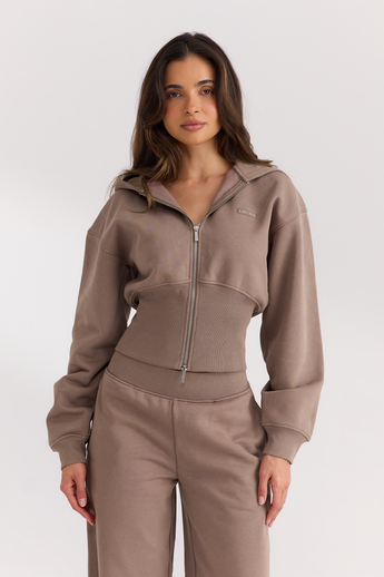 Taillierte Zip-Up Hoodie - Champignon alternate