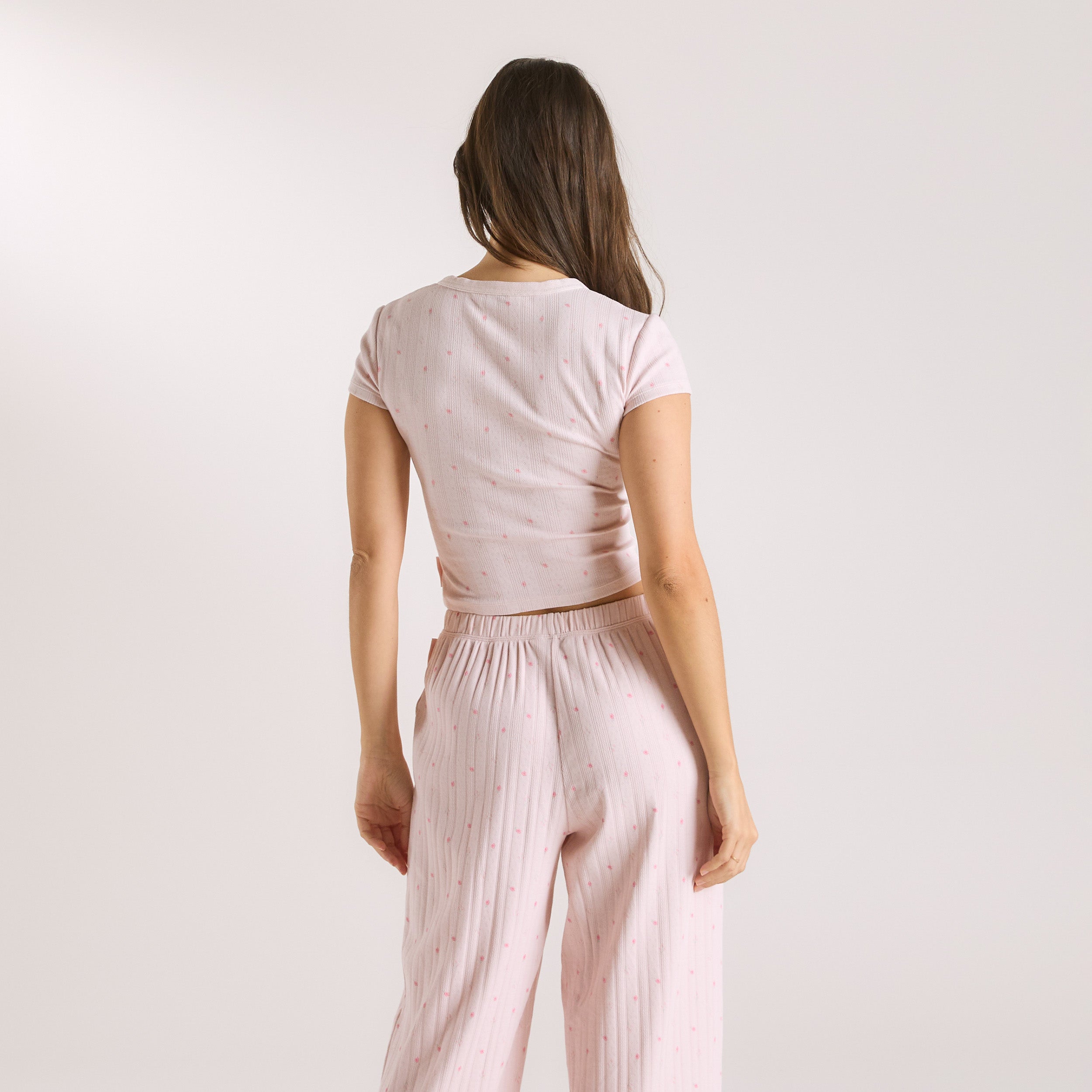 Pointelle Pyjama-Oberteil | Pointelle Pyjama-Oberteil - Florales Rosa
