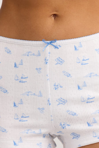 Pointelle Pyjama Shorts - Blaues Küstenmotiv alternate