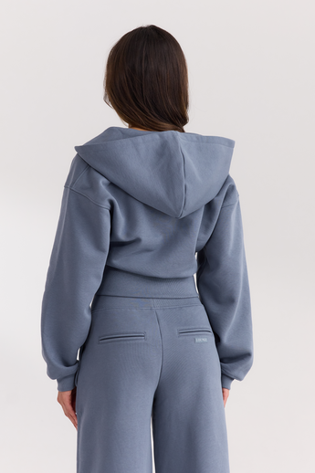 Taillierte Zip-Up Hoodie - Schieferblau alternate