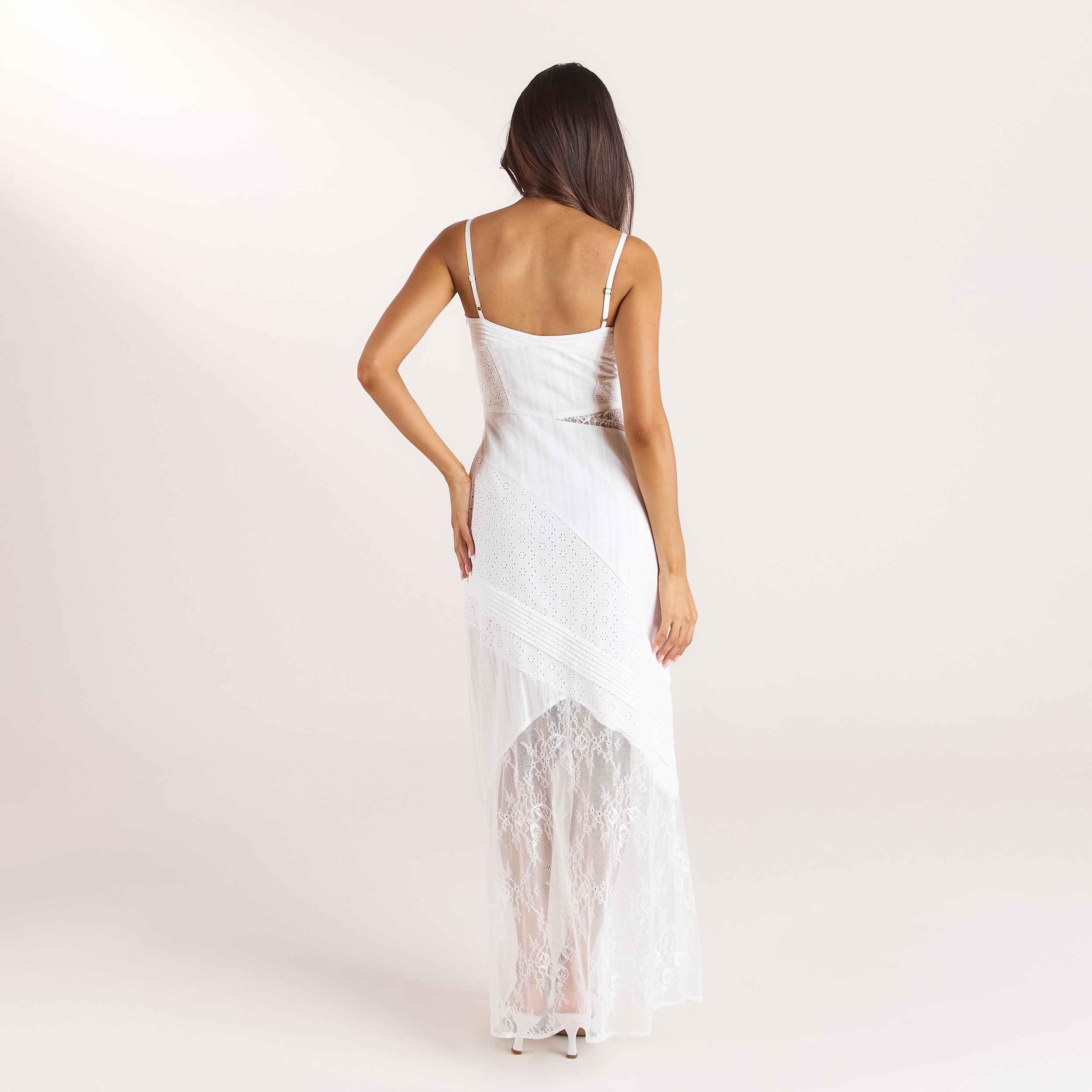 Maxikleid mit Stickerei und Spitze | Maxikleid mit Stickerei und Spitze - Weiß