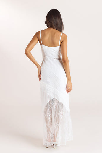 Maxikleid mit Stickerei und Spitze - Weiß alternate