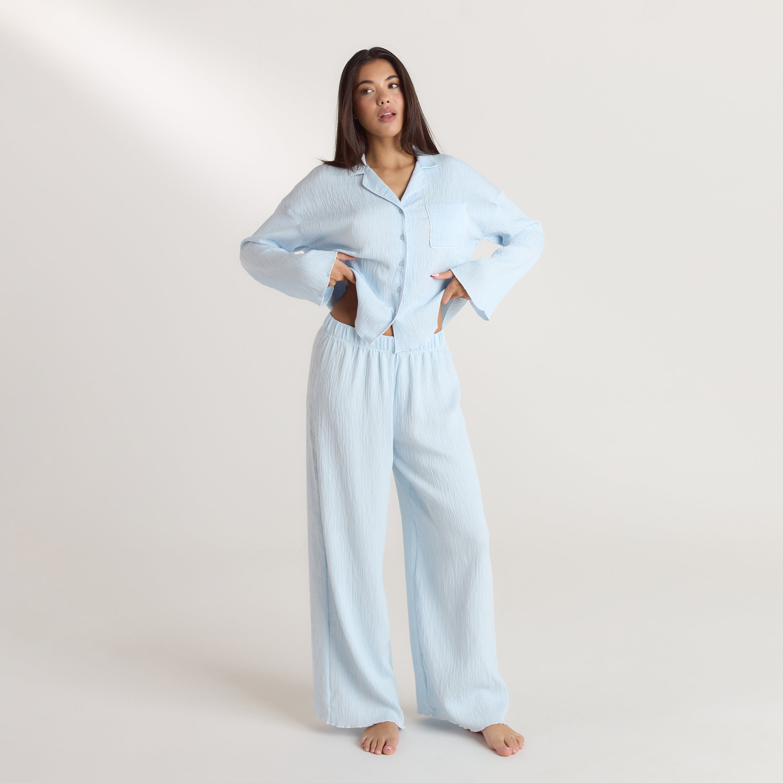 Crinkle Pyjamahemd | Crinkle Pyjamahemd - Blau